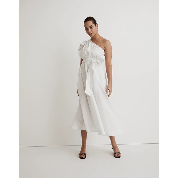Madewell One-Shoulder Dress in Crisp White - Picture 1 of 15